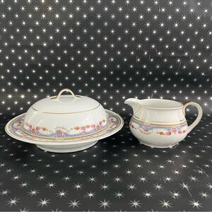Vintage TK Thuny Czechoslovakia Porcelain Round Domed Lid Butter Dish & Creamer